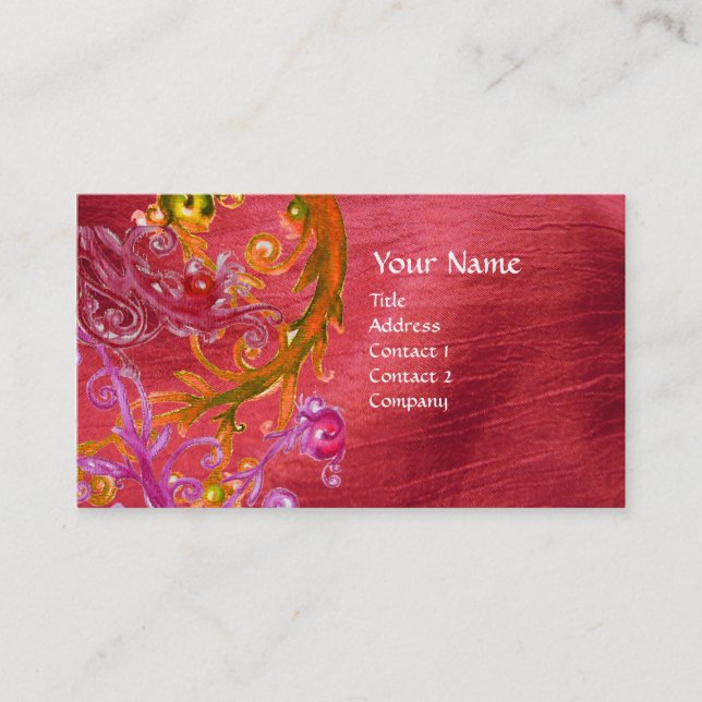 RED BERRIES SWIRLS fuchsia metallic pearl Business Card (Front)