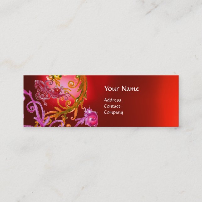 RED BERRIES SWIRLS GEMSTONE red Mini Business Card (Front)