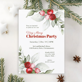 Red Berries Very Merry Christmas Party Invitation