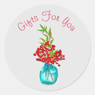 Red Berries watercolor art Classic Round Sticker