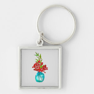 Red Berries watercolor art Key Ring