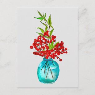Red Berries watercolor art Postcard