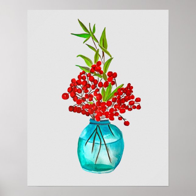 Red Berries watercolor art Poster (Front)