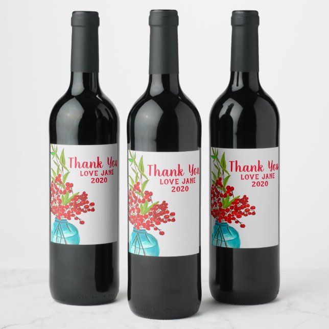 Red Berries watercolor art Wine Label (Bottles)
