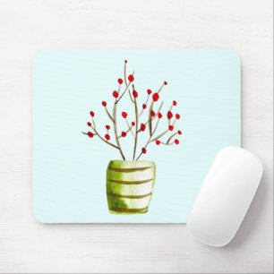 Red Berries watercolor Christmas Mouse Mat