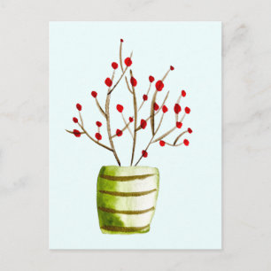 Red Berries watercolor Christmas Postcard