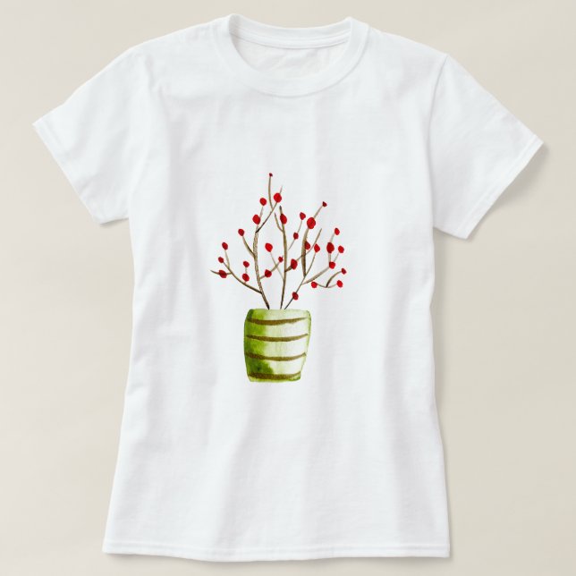 Red Berries watercolor Christmas T-Shirt (Design Front)