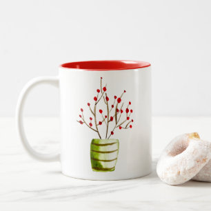 Red Berries watercolor Christmas Two-Tone Coffee Mug