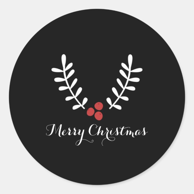 Red Berries & White Leaves Christmas Any Colour Classic Round Sticker (Front)