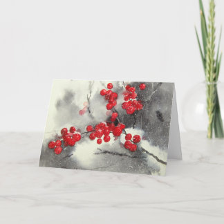 Red Berries White Snow Holiday Card