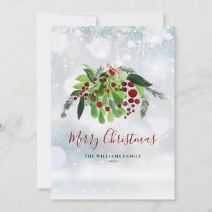 Red Berries Winter Snowflakes Christmas Holiday Card