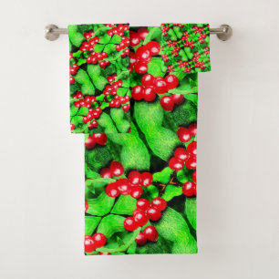 Red Berries With Raindrops Abstract Nature Pattern Bath Towel Set