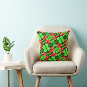 Red Berries With Raindrops Abstract Nature Pattern Cushion