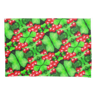 Red Berries With Raindrops Abstract Nature Pattern Pillowcase