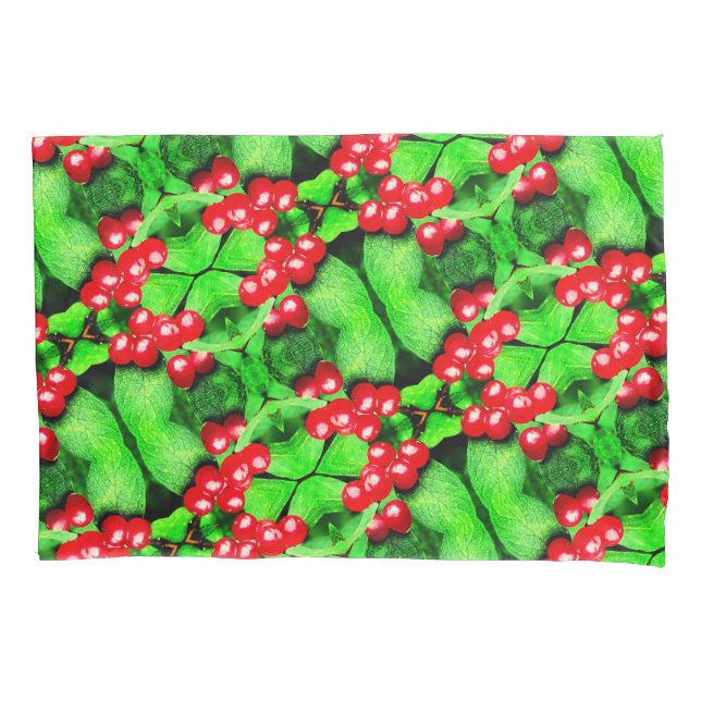 Red Berries With Raindrops Abstract Nature Pattern Pillowcase (Front)