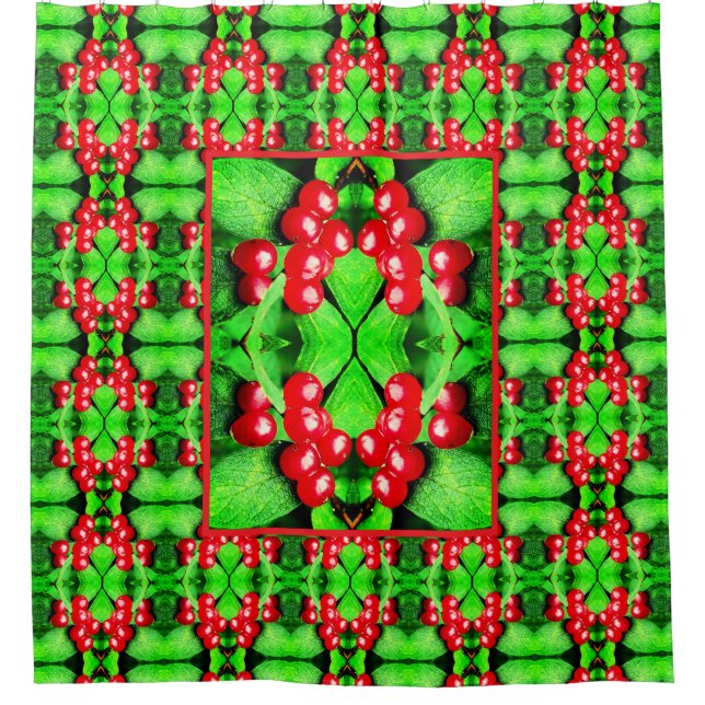 Red Berries With Raindrops Abstract Nature Pattern Shower Curtain (Front)