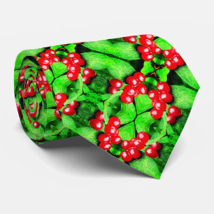 Red Berries With Raindrops Abstract Nature Pattern Tie