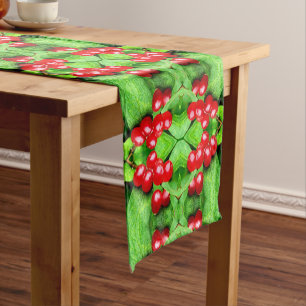 Red Berries With Raindrops Abstract Nature Short Table Runner