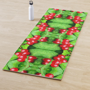 Red Berries With Raindrops Abstract Nature Yoga Mat