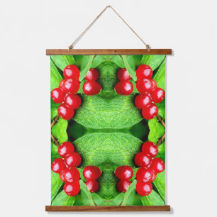 Red Berries With Raindrops Nature Abstract Hanging Tapestry
