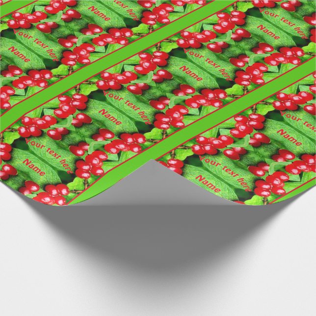 Red Berries With Raindrops Personalised Nature Wrapping Paper (Corner)