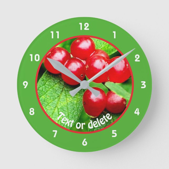 Red Berries With Raindrops Personalised Round Clock (Front)
