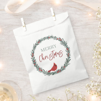 Red Berries Wreath and Red Cardinal Christmas Favour Bags