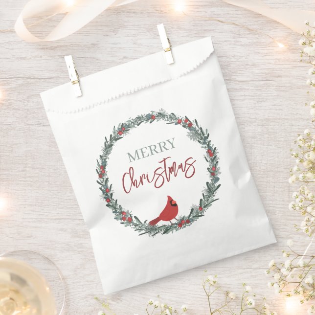 Red Berries Wreath and Red Cardinal Christmas  Favour Bags (Clipped)