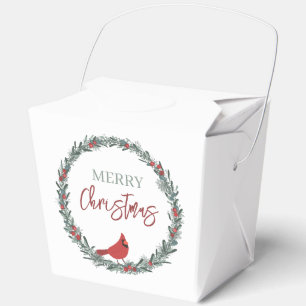 Red Berries Wreath and Red Cardinal Christmas Favour Box