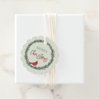 Red Berries Wreath and Red Cardinal Christmas Favour Tags