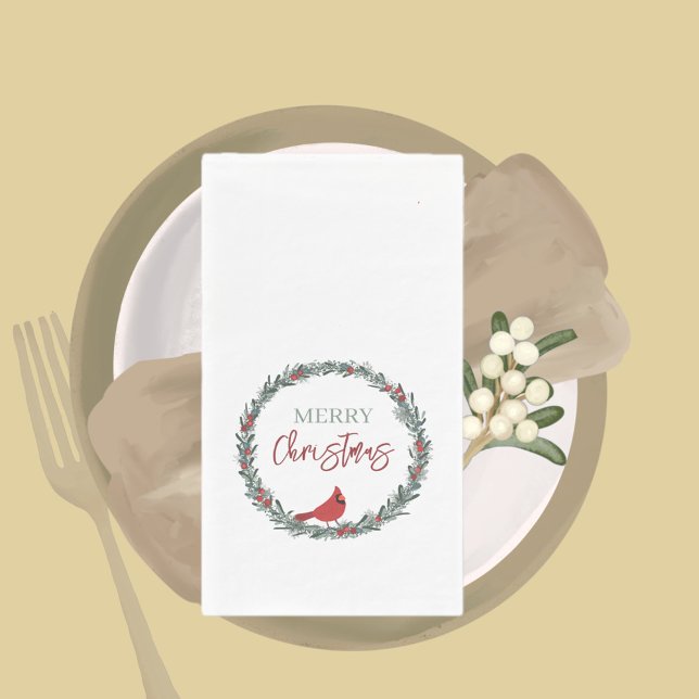 Red Berries Wreath and Red Cardinal Christmas  Napkin (Creator Uploaded)