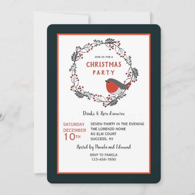 Red Berries Wreath Holiday Party Invitation (Front)