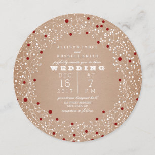 Red Berries Wreath Round Christmas Wedding Invitation