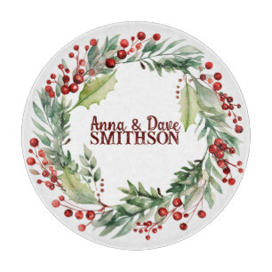 Red Berries Wreath Round Cutting Board