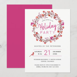 Red berries wreath winter Christmas Holiday Party Invitation