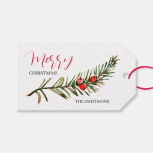 Red berries yew tree, Merry Christmas! Gift Tags