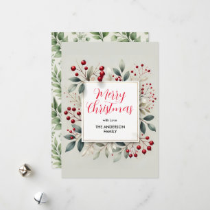 Red Berry and Greenery Foliage Christmas  Holiday Card