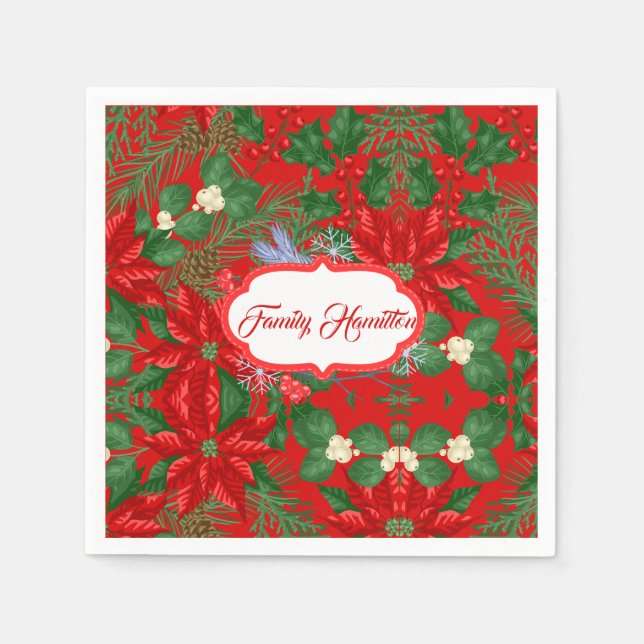 Red Berry and olive green Christmas Napkin (Front)