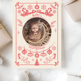 Red Berry Baby First Christmas Holiday Card