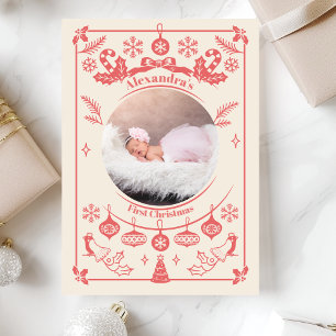 Red Berry Baby First Christmas Holiday Card
