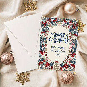 Red Berry & Blue Pine Christmas Holiday Card
