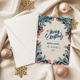 Red Berry & Blue Pine Christmas Holiday Card