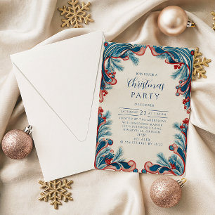 Red Berry & Blue Pine Christmas Invitation