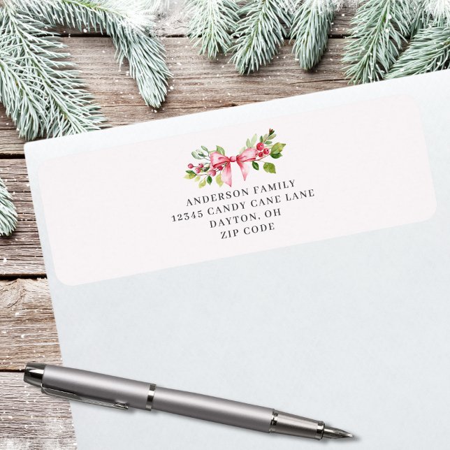 Red Berry Bow Christmas Return Address Label (Creator Uploaded)