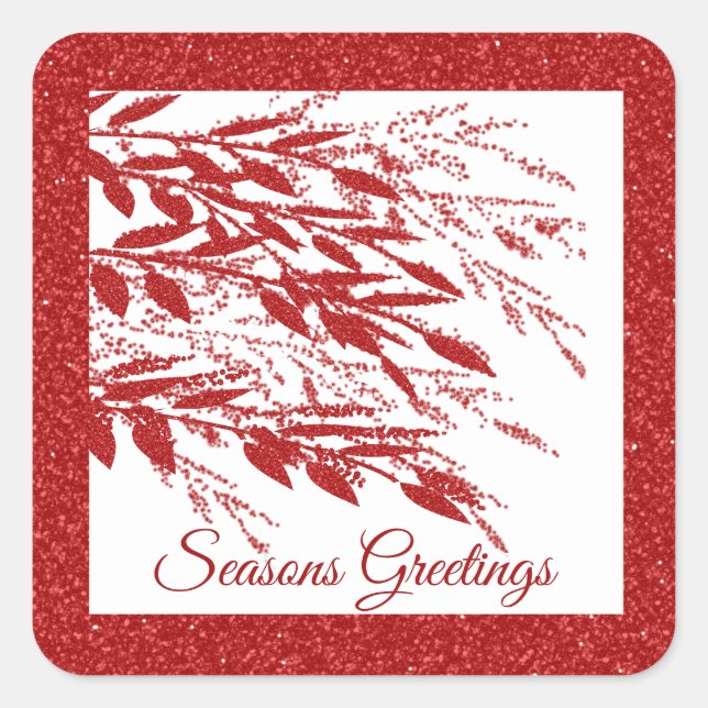 Red Berry Branch Glitter Square Sticker (Front)