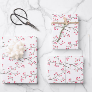 Red Berry Branch Winter Holiday Wrapping Paper Sheet