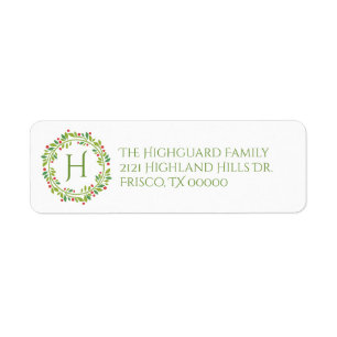 Red Berry Christmas Wreath Address Label