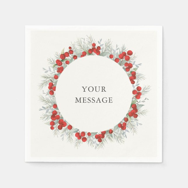 Red Berry Christmas Wreath Holiday Party Napkin (Front)
