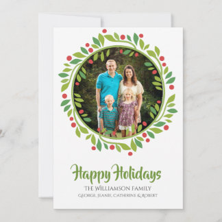 Red Berry Christmas Wreath Photo Card