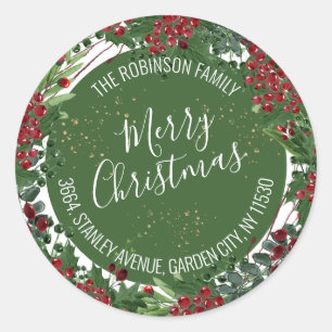 Red Berry Christmas Wreath Return Address Label